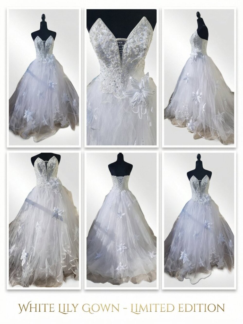 Luxury Couture Embroidered Crystals 3D Lilies Flowers Runway Wedding Dress Gown